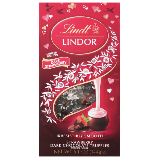 Indulge in a limited edition Valentine's treat with Lindor Truffles. Dark Chocolate Covered Strawberry truffle creme, making them the perfect way to show your special someone you care. Don't miss out on this Irresistible and decadent twist on a classic Lindt Chocolate favorite!