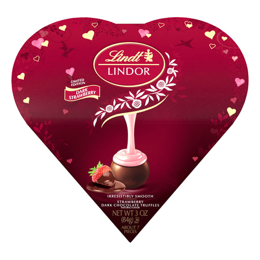 Indulge in a limited edition Valentine's treat with Lindor Truffles. Dark Chocolate Covered Strawberry truffle creme, making them the perfect way to show your special someone you care. Don't miss out on this Irresistible and decadent twist on a classic Lindt Chocolate favorite!