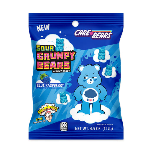 Sour Grumpy Blue Care Bears, powered by Warheads! This 4.5oz bag or 12ct case features Wally the warheads' best friend, in a sour and grumpy blue bear form. Enjoy some sour fun with these quirky and playful care bears!