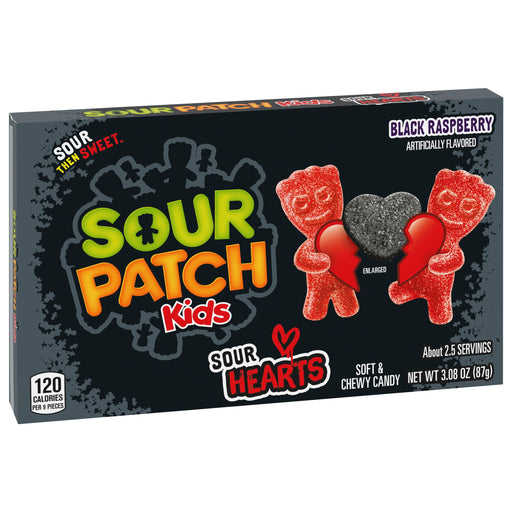 Introducing Sour Patch Kids Black Cherry Hearts! Experience the perfect balance of sour and sweet in every bite. These 3.08oz boxes or 12ct cases will satisfy all your sour candy cravings. Don't wait, grab a box or case today and enjoy the deliciousness from these mouth-watering treats!