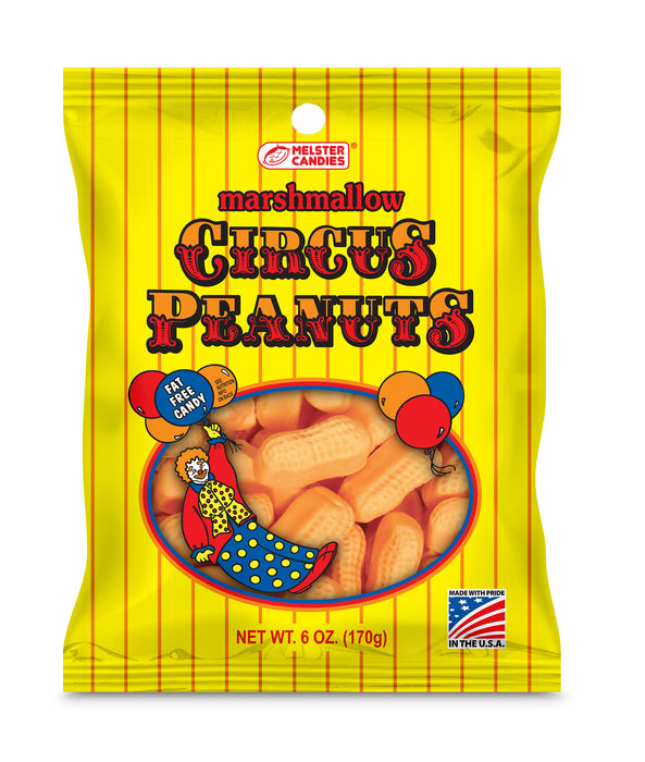 Marshmallow Circus Peanuts were invented in the 1800s and have been produced by many confectionery manufacturers over the years. During the war, Circus Peanut Slurry was sold in jars as a sugar replacement since sugar was rationed.

Circus Peanuts were originally introduced as Spring candy items in 5-cent and 10-cent variety stores. In the late 1940s, polyethylene film was developed and helped make it possible to offer Circus Peanuts on a year-round basis.