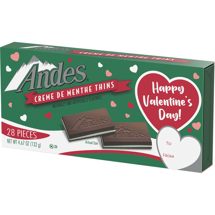 Andes Creme de Menthe Chocolate Mints, the perfect combination of creamy chocolate and refreshing mint in a Valentine themed Gift Box. These delightful treats will satisfy your sweet and fresh cravings. Gift a 4.67oz box to that special someone and dont forget to get one for yourself or a 12ct case, one taste and you will be happy you did, and so will that special someone ;)