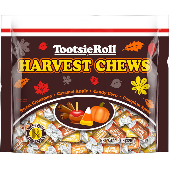 Tootsie Roll Harvest Chews 11.5oz bag With Assorted Flavors of Sweet Cinnamon, Caramel Apple, Candy Corn and Pumpkin Spice