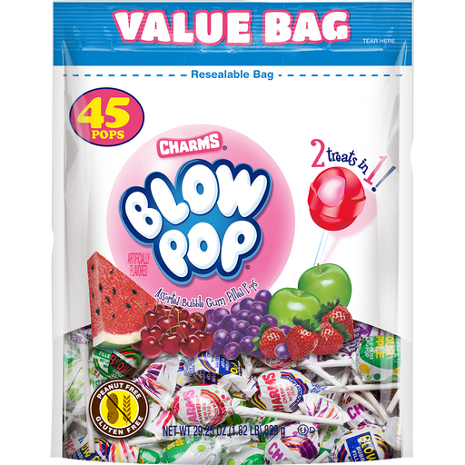 Get ready to celebrate Halloween with a 45ct bag of Assorted Blow Pops! With no introduction needed, these lollipops are a classic American favorite. Enjoy the delicious flavors while getting a surprise bubblegum center. The perfect treat for any trick-or-treater!