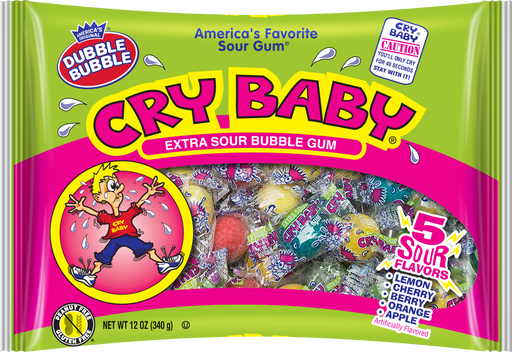 Unleash your inner sour lover this Halloween with Cry Baby Extra Sour Wrapped Gumballs! This 12oz bag is filled with wrapped tart-tastic sour gumballs in 5 delicious flavors of Lemon, Cherry, Berry, Orange and Apple! Get ready for a tongue-tingling, eye-watering taste explosion! (Warning: may cause an extreme pucker face) And don't worry, you'll only cry for 40 seconds so hang in there ;)