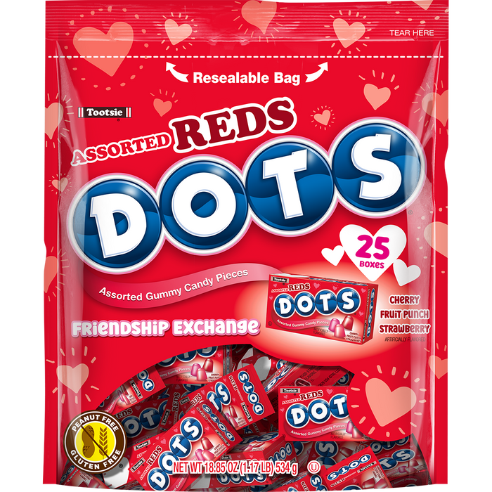 Dots Mini Boxes Assorted Reds 25ct Bag 18.8oz