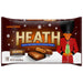 Heath chocolate candy package with a festive design featuring a person in a red coat and black hat holding a gift.