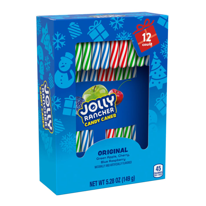 Jolly Rancher candy canes packaging with blue background