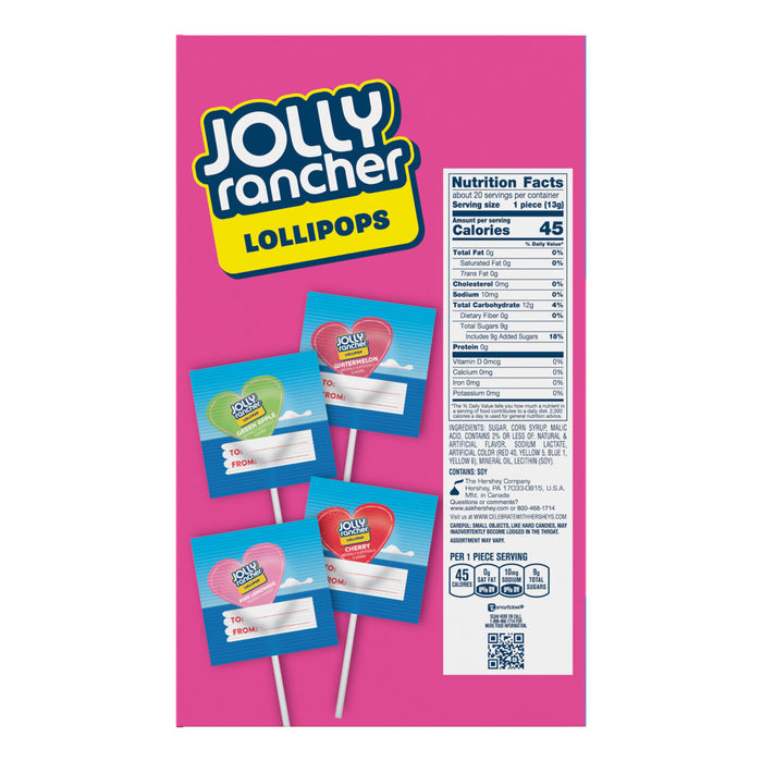 Spread love with Jolly Rancher Valentine Heart Pops! Individually wrapped, these 4 assorted flavored, heart-shaped lollipops are perfect for class exchanges (or sneaky snacking). With cute "To and From" labels on each wrapper, these pops are a perfect way to show that special some one you care about them.