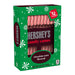 Box of Hershey's candy canes with green packaging and red and white striped candy canes inside.