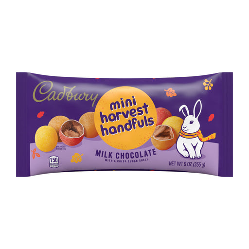 Celebrate the Fall season with Cadbury Mini Harvest Handfuls! This 9oz bag of bite-sized candy-coated Cadbury chocolates offer a comforting and delicious way to enjoy festive moments with family and friends. Perfect for sharing or savoring on your own, they bring a touch of sweetness to your Fall celebrations. Enjoy the familiar, creamy taste of Cadbury in every handful.