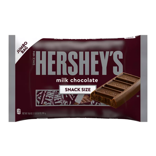Hershey's milk chocolate snack size packaging on a white background
