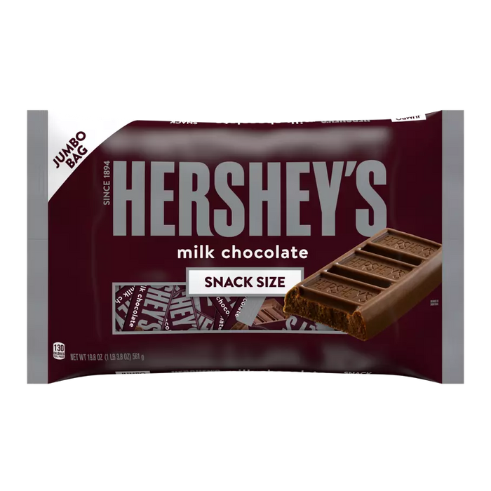 Hershey's milk chocolate snack size packaging on a white background