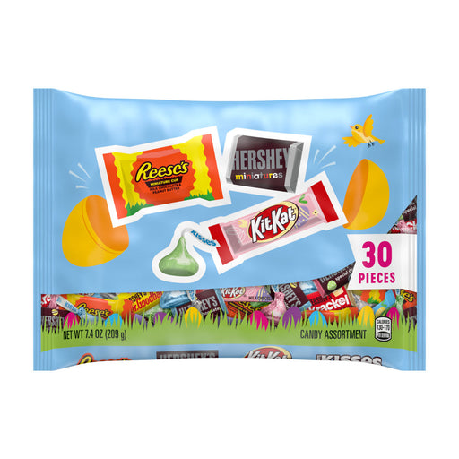 Score big this Easter with our tasty Hershey Chocolate Assortment! Perfect for any candy dish or egg hunt, this 30ct bag includes Reese's miniatures, Hershey miniatures, milk chocolate Hershey Kisses, and Kit Kats! A delicious mix of sweet treats for kids and adults alike. Hop to it and grab yours today!