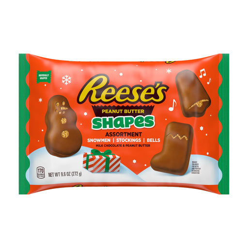 Indulge in the ultimate holiday treat with these Christmas Reese's Peanut Butter Holiday Shapes! These festive shapes of snowmen, stockings, and bells are filled with delicious peanut butter and covered in rich milk chocolate. With a 9.6oz bag, there's plenty to share with loved ones. Celebrate the season with Reese's!