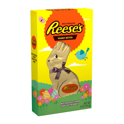 Satisfy your sweet tooth this Easter with Reese's Peanut Butter Gold Bunny. This delicious treat is filled with creamy Reese's peanut butter, making it the perfect addition for any "Bunny's" Basket! Enjoy the classic combination of chocolate and peanut butter in this 3D Easter Bunny shape.
