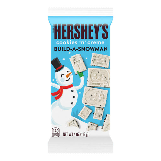 This 4oz slab of Hershey Cookies &amp; Creme features festive snowman pieces to build a snowman, perfect for your holiday festivities! Enjoy the sweet and creamy flavor of classic Hershey Cookies and Creme while sharing in the joy of the Christmas season.