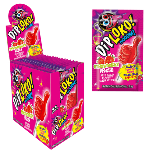 Dip Loko Popping Candy with 3D shaped Lollipop Strawberry