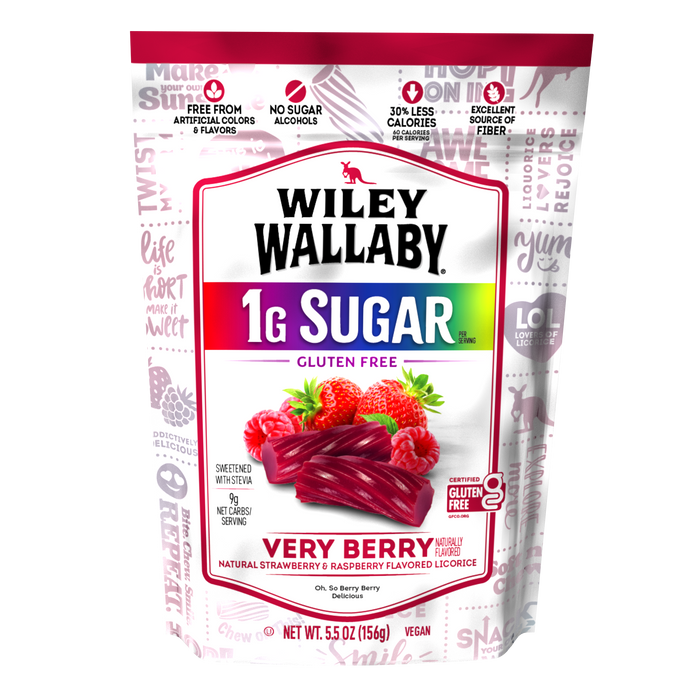 Wiley Wallaby Low Sugar & Gluten Free Very Berry Licorice 5.5oz bag