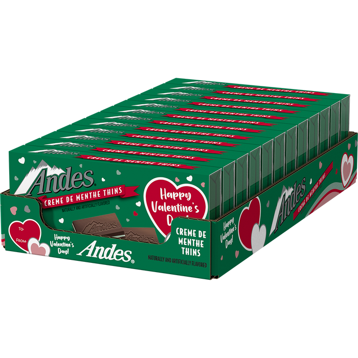 Andes Creme de Menthe Chocolate Mints, the perfect combination of creamy chocolate and refreshing mint in a Valentine themed Gift Box. These delightful treats will satisfy your sweet and fresh cravings. Gift a 4.67oz box to that special someone and dont forget to get one for yourself or a 12ct case, one taste and you will be happy you did, and so will that special someone ;)