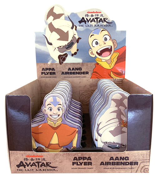 Experience a tasty adventure with Appa Flyer Orange Sours and Aang Blue Raspberry Sours from Nickelodeon's Avatar, The Last Air Bender! Perfect for on-the-go snacks or sharing with friends, these .7oz tins or 12ct boxes will satisfy sweet & Sour cravings.