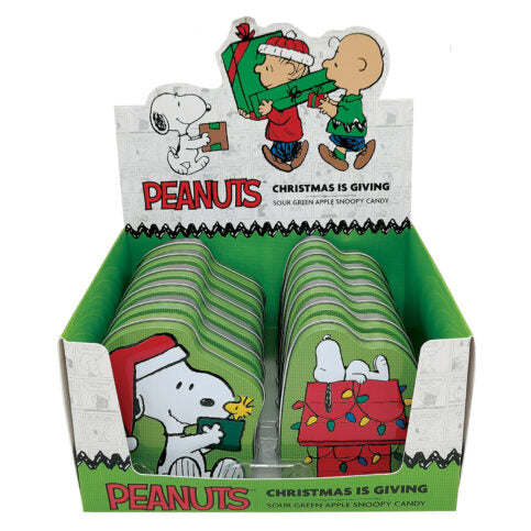 Merry Christmas Charlie Brown! Celebrate the holidays with our Christmas Peanuts collection, featuring Snoopy-shaped candies beautifully presented in embossed metal tins or a convenient 12-count box. These festive treats create timeless Peanuts charm, perfect stocking stuffer this holiday season.