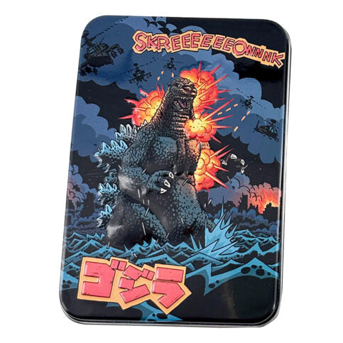 Godzilla metal embossed tin filled with hot cinnamon 3d candies