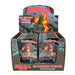 Display box of Godzilla-themed candles with packaging featuring the character.