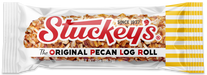 Stuckey's Original Pecan Log Roll candy bar packaging with red and yellow design.
