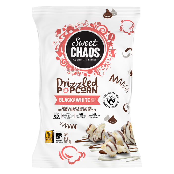 Sweet Chaos Popcorn 1.5oz bag Dark & White Drizzled