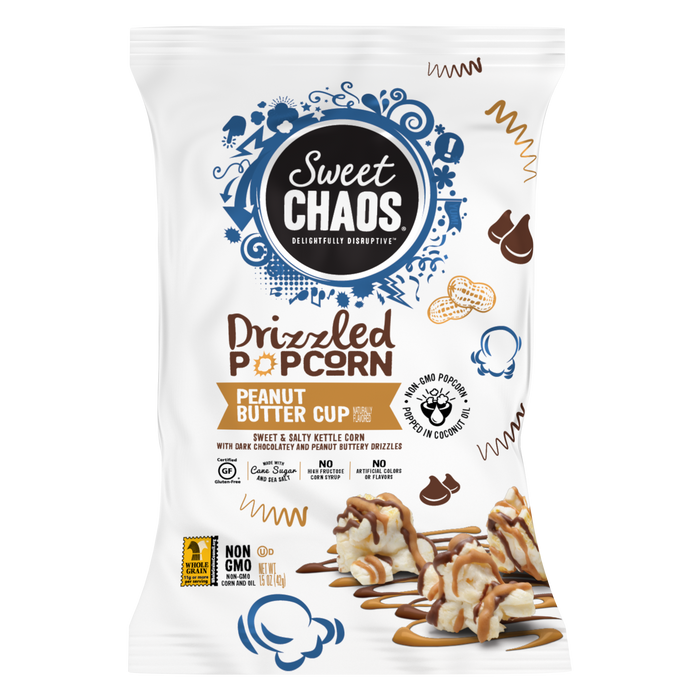 Sweet Chaos Popcorn 1.5oz bag Peanut Butter Cup Chocolate Drizzle