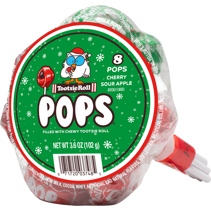 Christmas Red & Green Wrapped Tootsie Pops in an 8ct Bunch