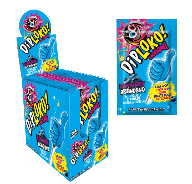 Dip Loko Popping Candy & Lollipop Blueberry single pack or 24ct box