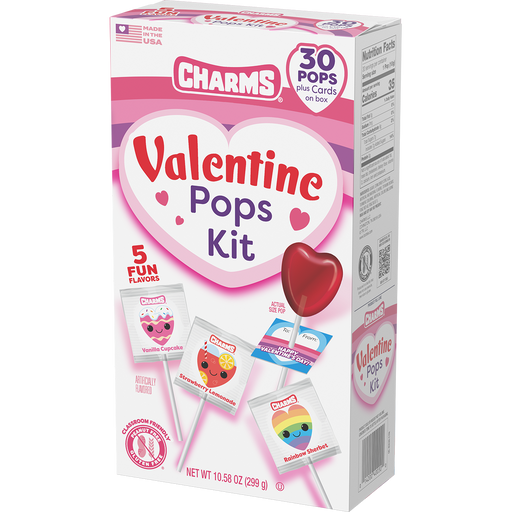 Spread love with Charms Valentine Heart Pops! Individually wrapped, these 5 assorted flavored, heart-shaped lollipops are perfect for class exchanges (or sneaky snacking). With cute "To and From" labels on each wrapper, these pops are a perfect way to show that special some one you care about them