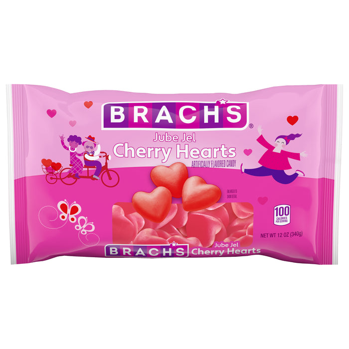 Satisfy your sweet tooth with Brach's Chewy Jube Jel Cherry Hearts! Featuring 12 ounces of delicious candy that will make your heart flutter. Perfect for sharing, or to and from gifting with friends, family, and loved ones this Valentines season! Get ready for a sugar rush and some sweet talking.