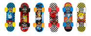Six colorful children's skateboards with cartoon characters on a white background