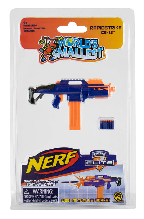World's Smallest Nerf Rapidstrike CS-18 toy blaster in packaging