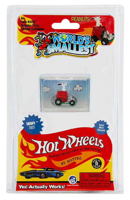 World's Smallest Hot Wheels car in packaging with Snoopy design