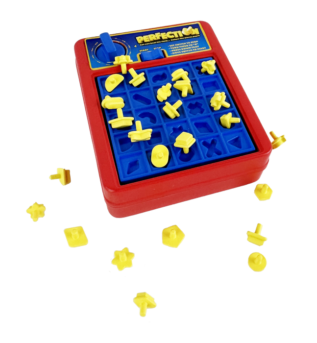 Board game with red and blue board and yellow pieces on a white background