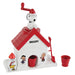 Snoopy and Woodstock toy house with red roof and white base on a white background