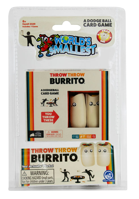 Packaging of 'Throw Throw Burrito' card game with World's Smallest branding.