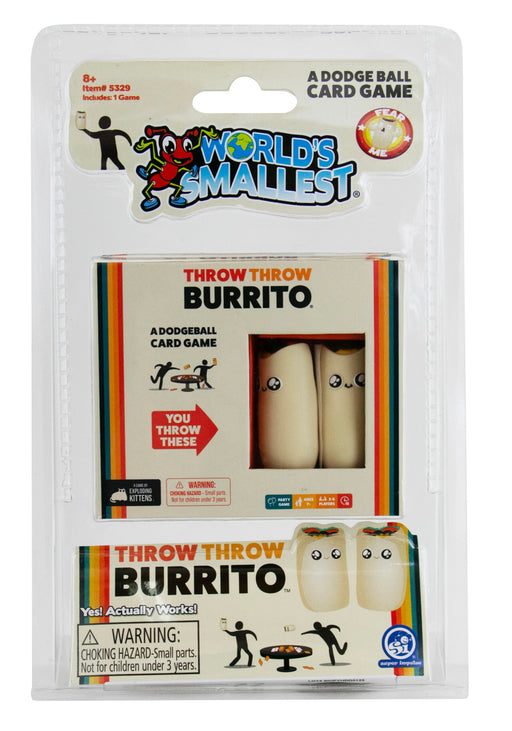 Packaging of 'Throw Throw Burrito' card game with World's Smallest branding.