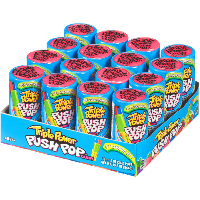 Push Pop Triple Power 3 in One Lollipop 1.2oz Pack - 16ct Box