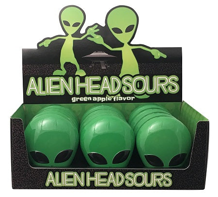 Alien Head Green Apple 3D Sour Candy Filled 1oz Tin - 12ct box