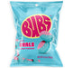 A 5.5 oz bag of Bubs Sour Ovals Forest Berries candy, featuring a bright light blue bag with the pink and yellow Bubs logo and illustrations of the sour oval candies.