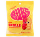 Yellow package of Bubs Sour Skalle lemon raspberry candy with a cartoon character on a white background.