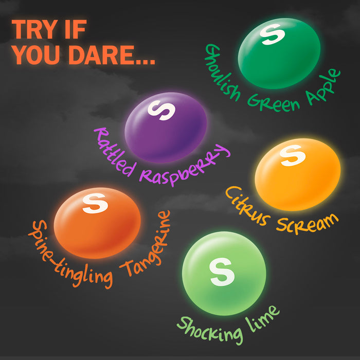 Get ready for a thrilling Halloween with Mars Skittles Shriekers! These bold and daring flavors, including Spine Tingling Tangerine, Ghoulish Green Apple, Shocking Lime, Rattled Raspberry, and the infamous Citrus SCREAM, pack a super sour punch! Perfect for trick-or-treaters or for snacking on your own. Try if you dare!