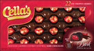 A box of Cello's Dark Chocolate Cherry confectionery, showing 22 foil-wrapped cherries in a dark chocolate shell. The packaging is predominantly red with gold lettering for the Cello's brand name and white text indicating '22 FOIL WRAPPED CHERRIES'.