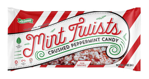 Elevate your holiday treats with Atkinson Candies Christmas Crushed Peppermint. Made with simple, natural ingredients and certified Kosher, vegan, and gluten-free, these classic Mint Twists add a delightful crunch to ice cream, baked goods, and more. Get an 8oz bag today for effortless inclusion in your sweet creations.