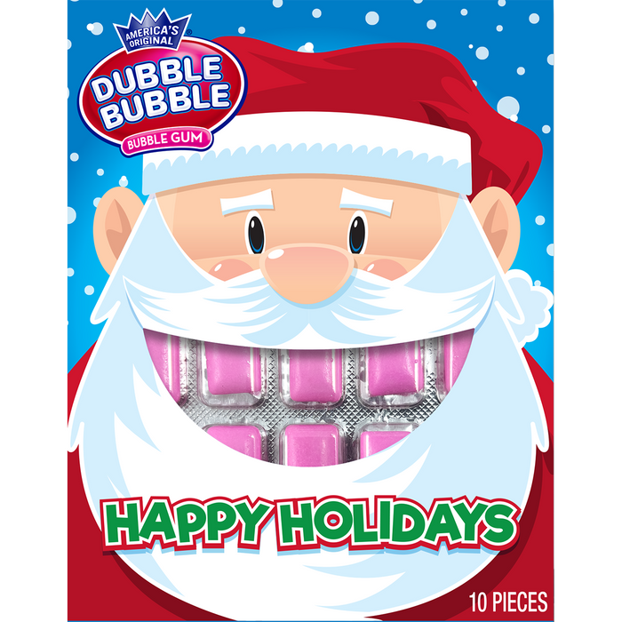 Santa - Indulge in the festive spirit with these Christmas Double Bubble Holiday Gum Greeting Cards! Each card contains .49oz of original pink chiclet style gum tablets that look like the characters teeth! Featuring cute designs of Santa, Reindeer, or a Snowman, these are the perfect way to say, Seasons Greetings and Merry Christmas this year!

PLEASE NOTE: IMAGE ON CARTON MAY VARY DEPENDING ON INVENTORY QTY :